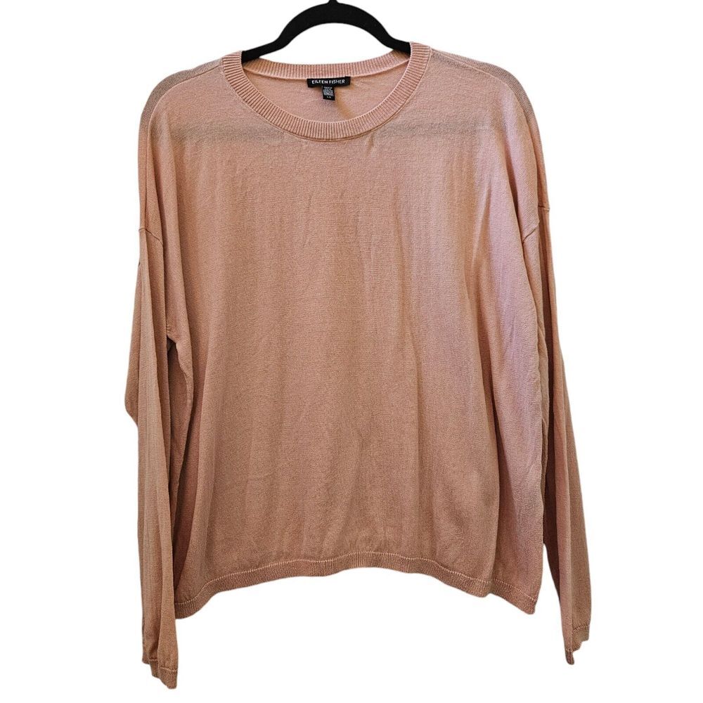Eileen Fisher Pink Featherweight Crew Neck Long Sleeve Pullover‎ Sweater Size L